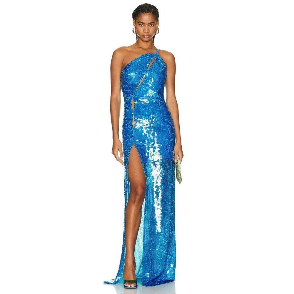 Ila Adria Sequin Dress In Blue 38 New Womens Long Formal Maxi Gown